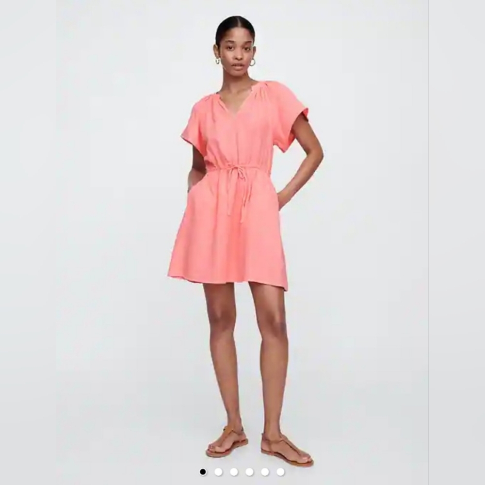 GAP Gauze Split Neck Midi Dress In Pink, Size Small